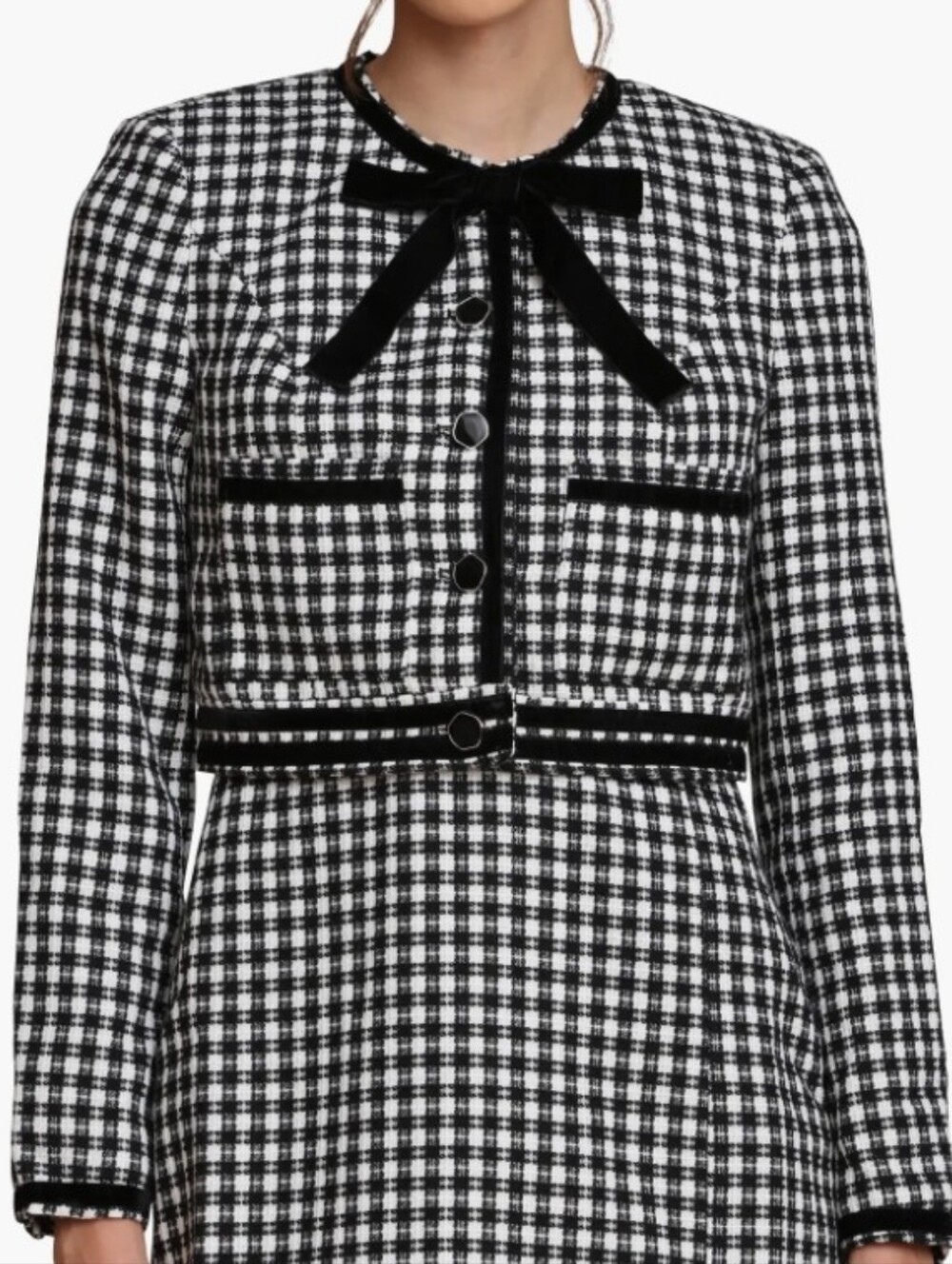 Avec Les Filles Classic Black & White Houndstooth Cropped Jacket with Bow Size S